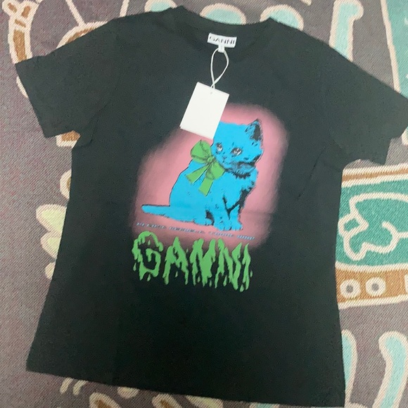 Ganni Tops - Ganni Black Blue Kitten Graphic T-shirt | NWT punk cute streetwear size Small